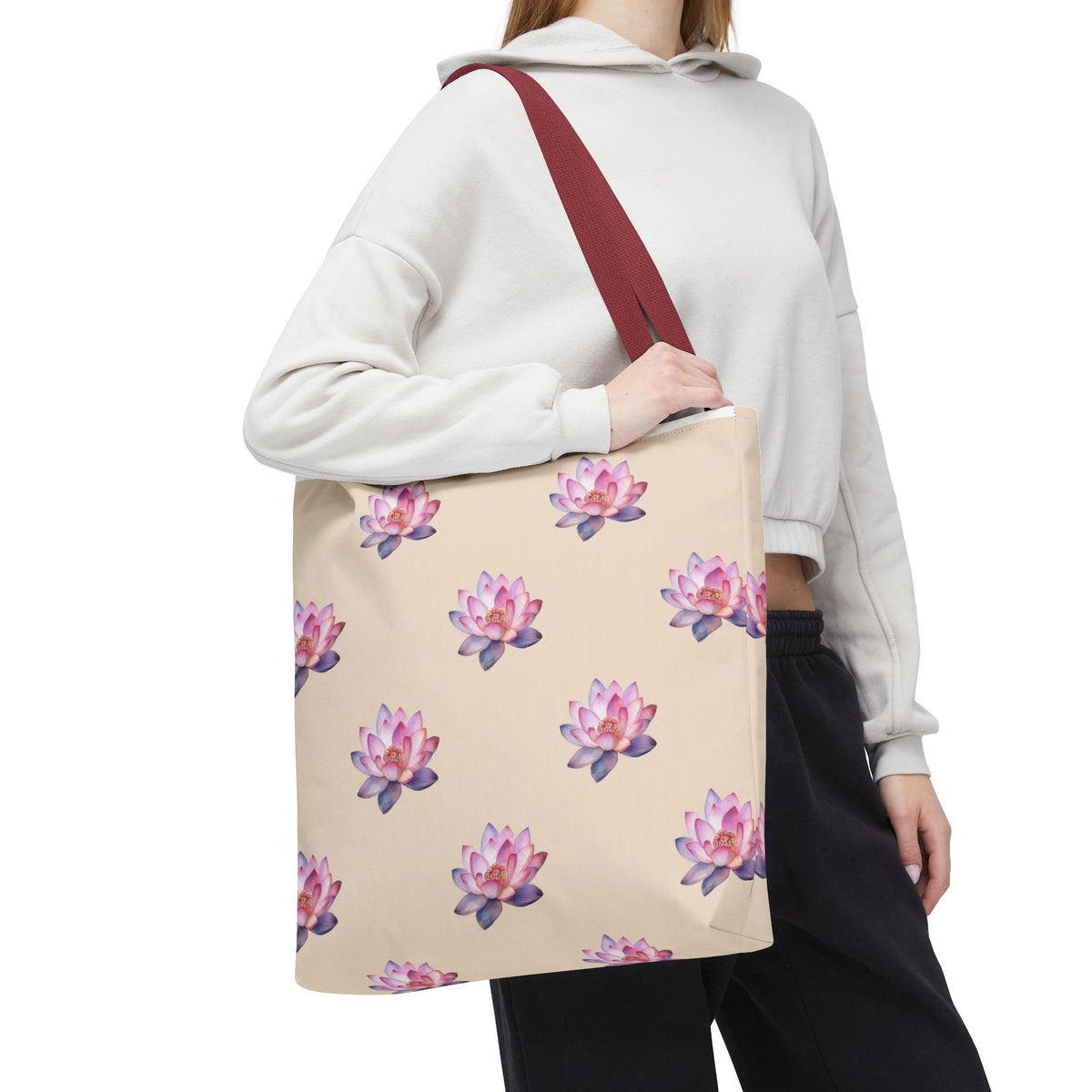 Lotus Pattern Tote Bag – Pink Watercolor Floral All-Over Print