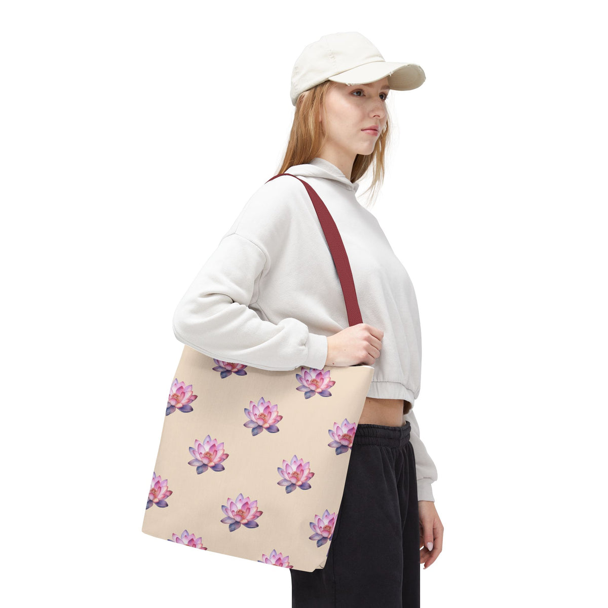 Lotus Pattern Tote Bag – Pink Watercolor Floral All-Over Print