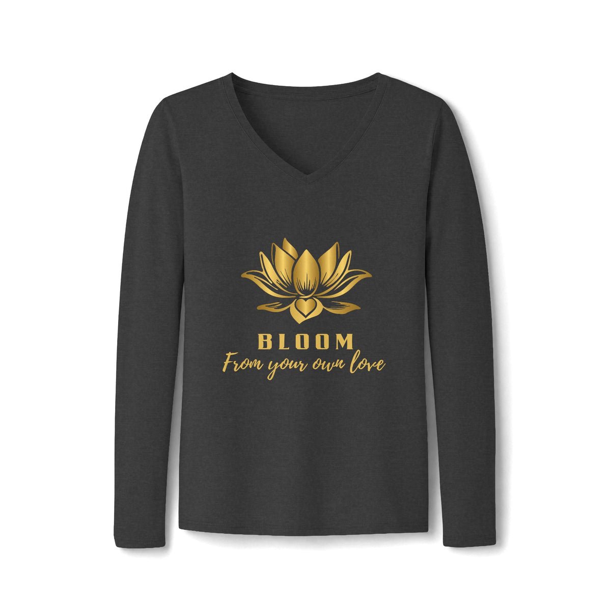 Lotus Lover V-Neck Tee — Golden Lotus Bloom From Your Own Love Inspirational Long Sleeve
