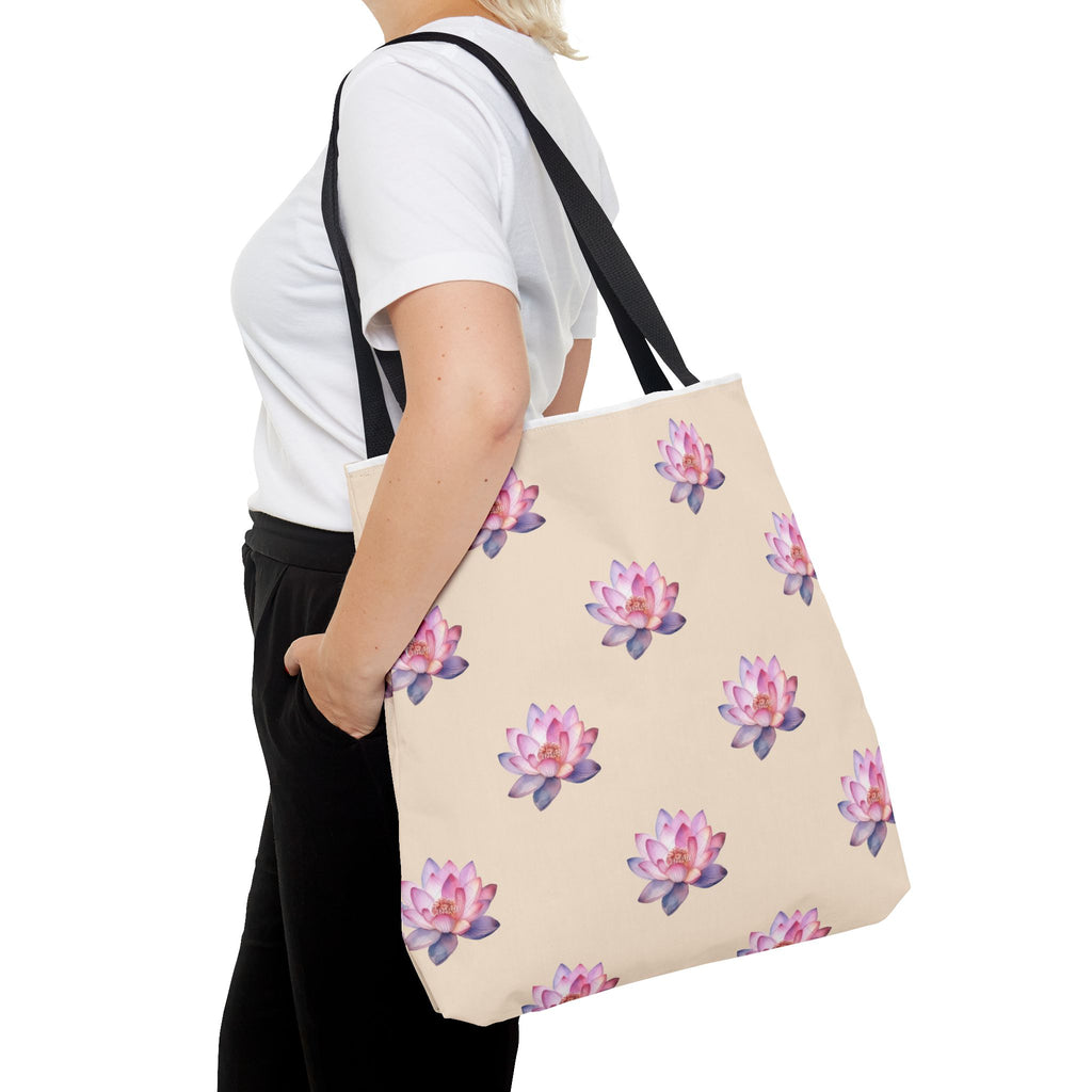 Lotus Pattern Tote Bag – Pink Watercolor Floral All-Over Print