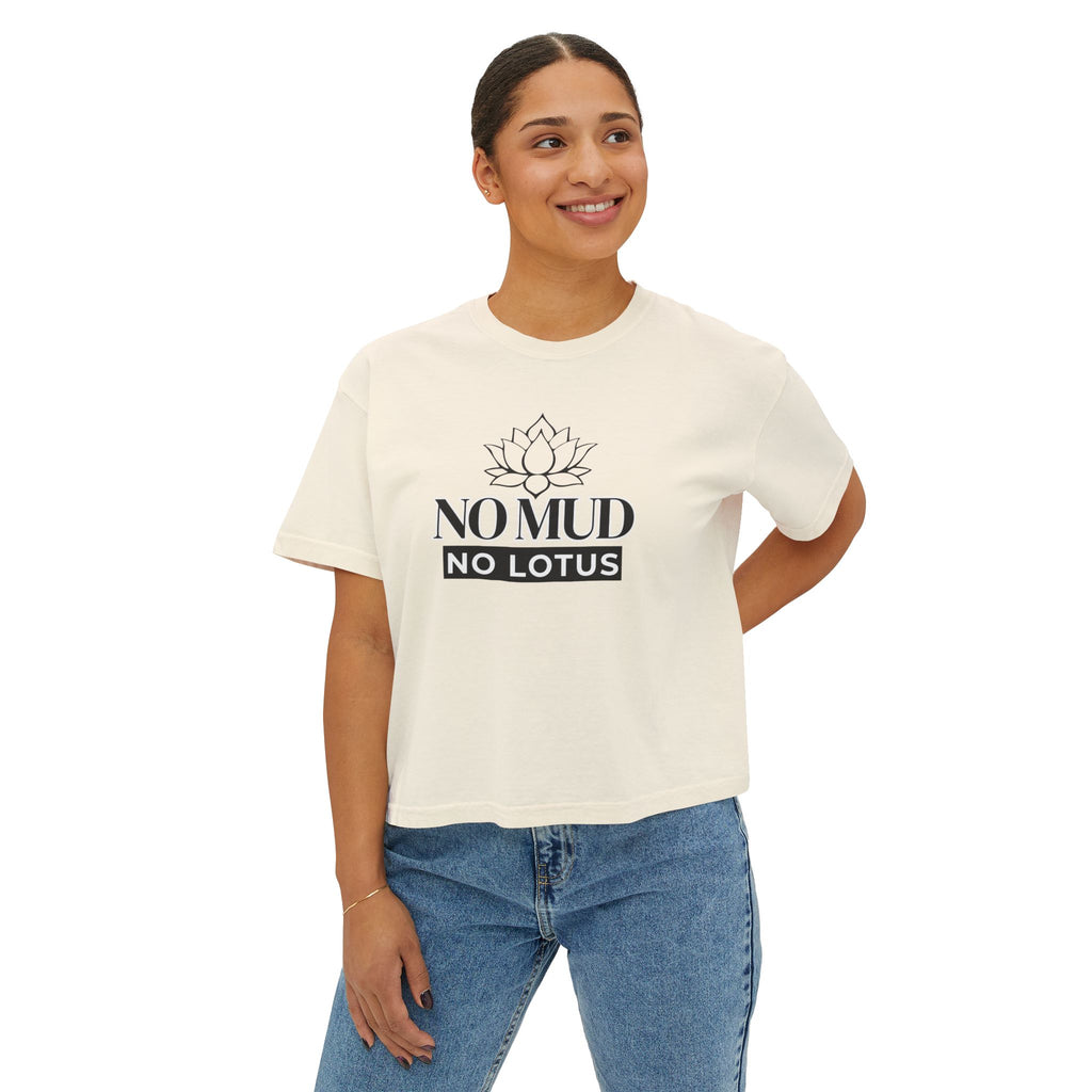 No Mud No Lotus Women's Boxy Tee — Lotus Flower Inspirational Graphic Tee