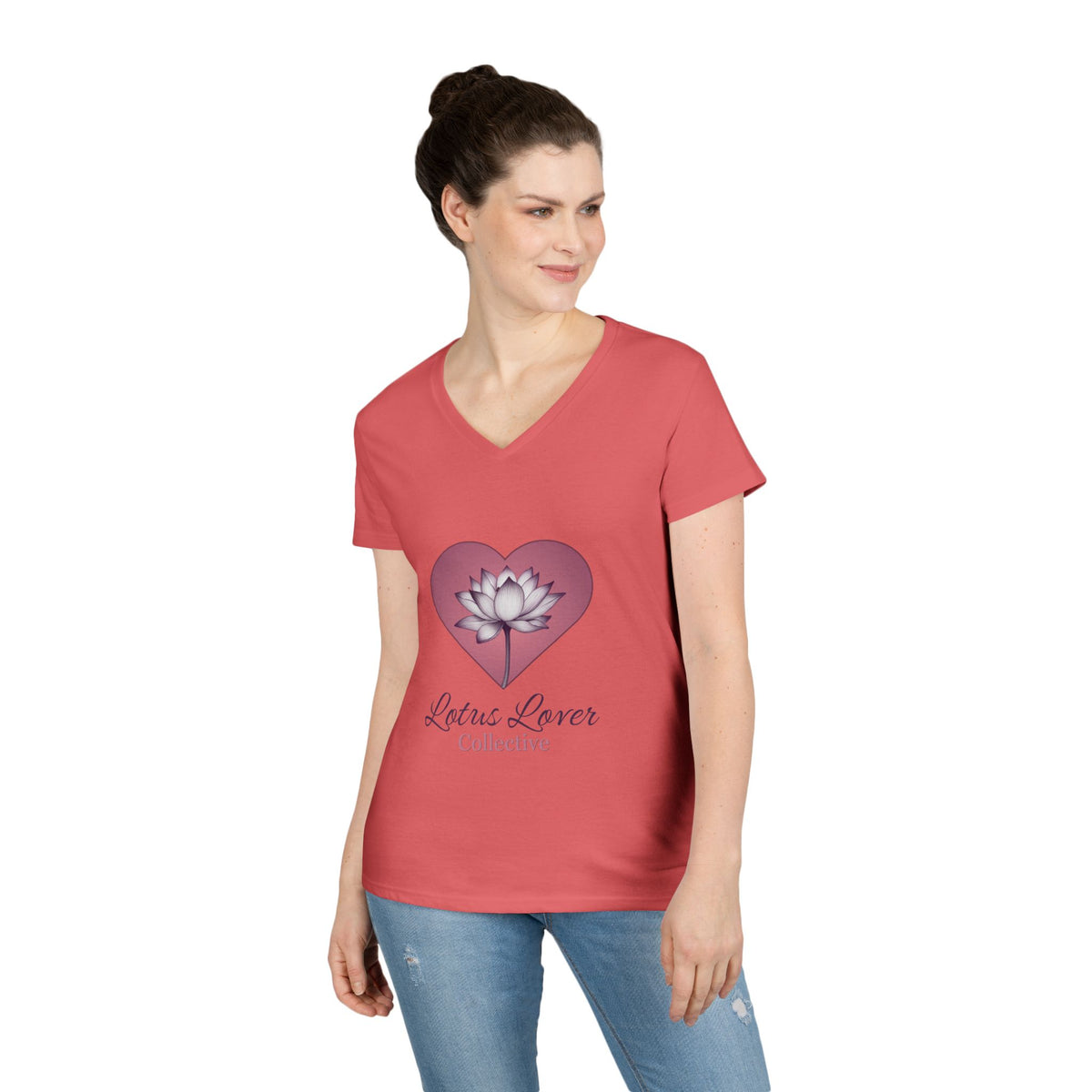 Lotus Lover Collective V-Neck Tee — Floral Heart Shirt