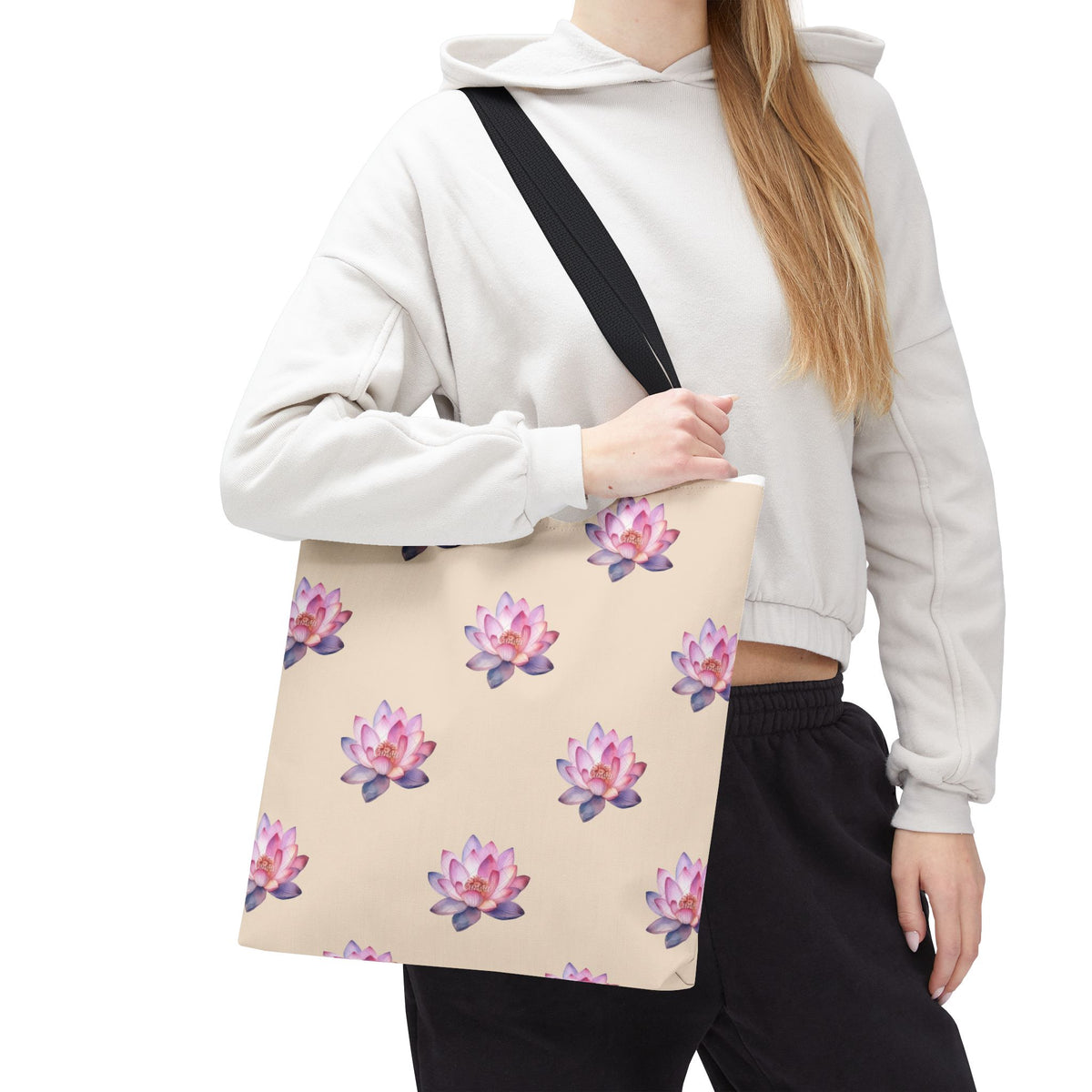 Lotus Pattern Tote Bag – Pink Watercolor Floral All-Over Print