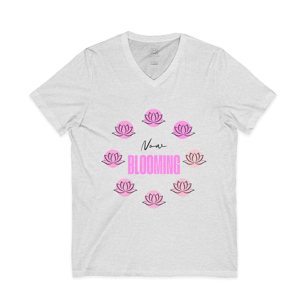 Jersey Short Sleeve V-Neck Tee "Now Blooming"