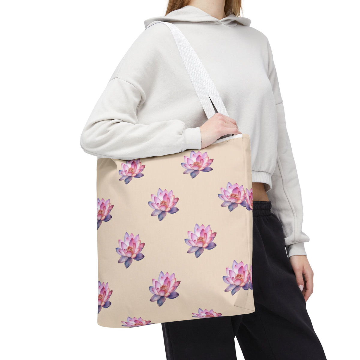 Lotus Pattern Tote Bag – Pink Watercolor Floral All-Over Print