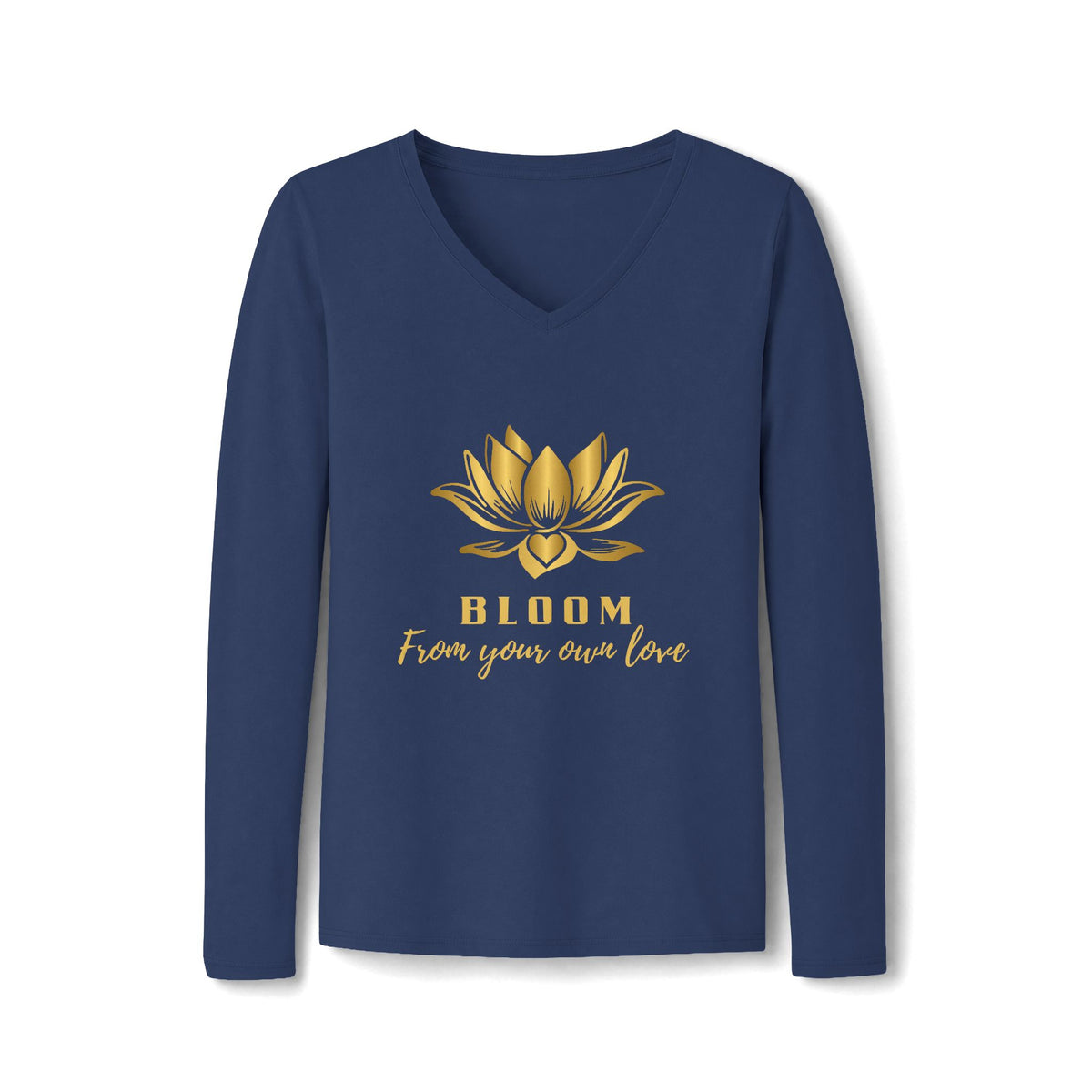 Lotus Lover V-Neck Tee — Golden Lotus Bloom From Your Own Love Inspirational Long Sleeve