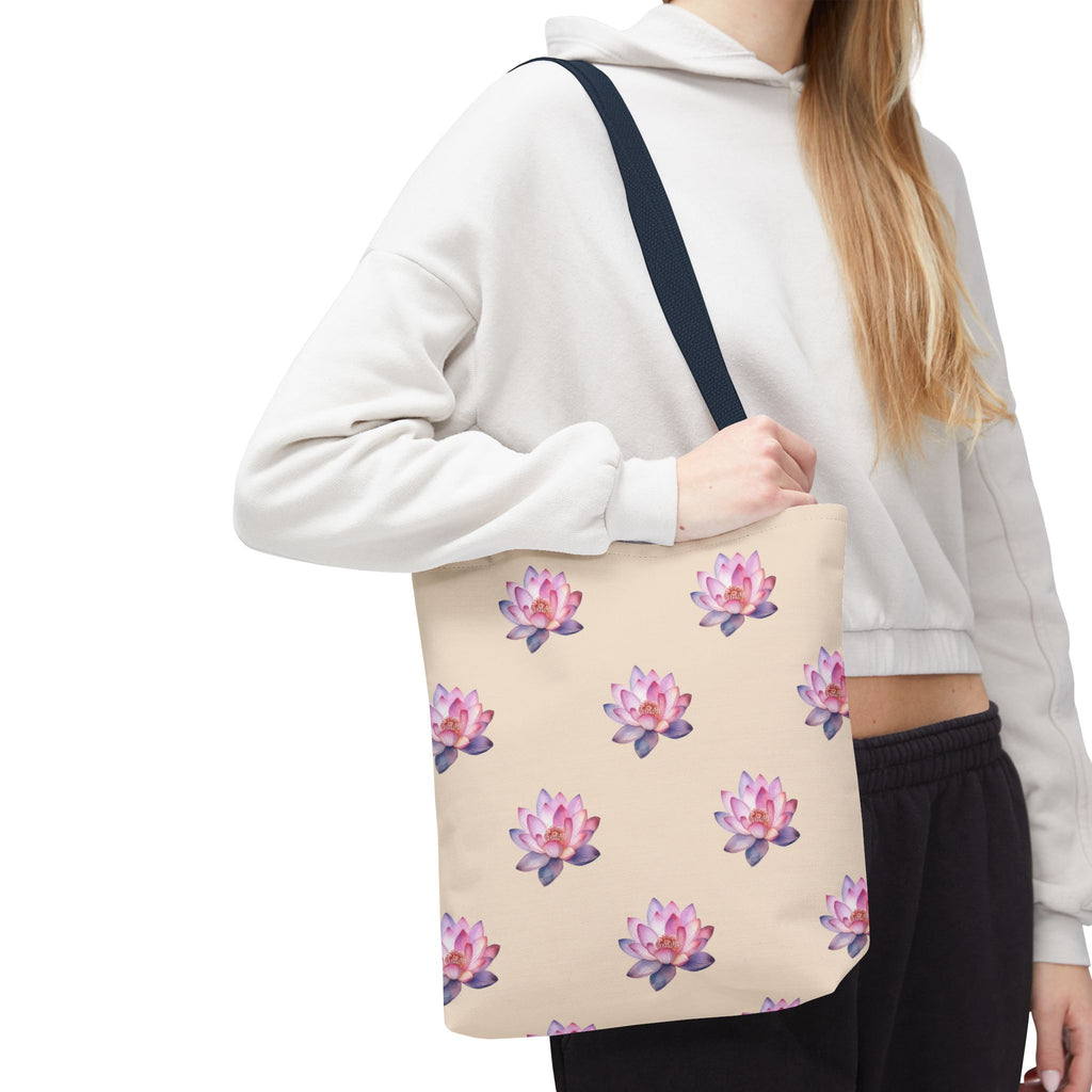 Lotus Pattern Tote Bag – Pink Watercolor Floral All-Over Print