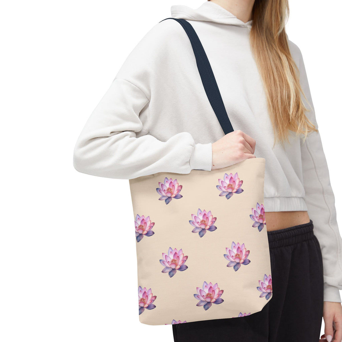 Lotus Pattern Tote Bag – Pink Watercolor Floral All-Over Print