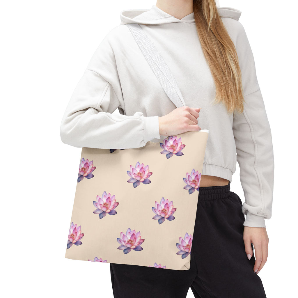 Lotus Pattern Tote Bag – Pink Watercolor Floral All-Over Print