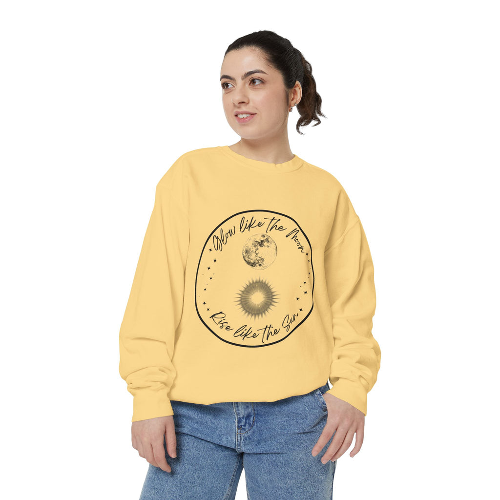 Moon & Sun Lotus Sweatshirt — "Glow Like the Moon, Rise Like the Sun"