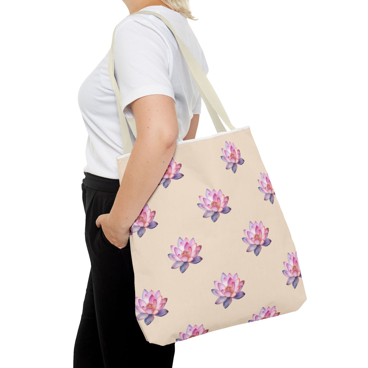 Lotus Pattern Tote Bag – Pink Watercolor Floral All-Over Print