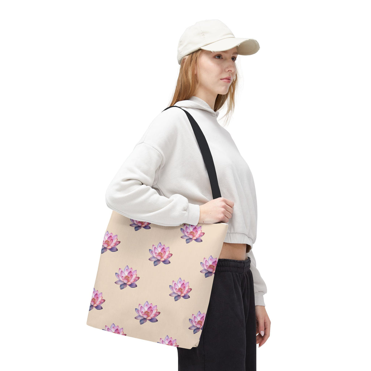 Lotus Pattern Tote Bag – Pink Watercolor Floral All-Over Print