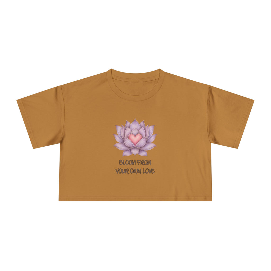 Lotus Heart Crop Tee — "Bloom From Your Own Love" Women's Cropped T-Shirt