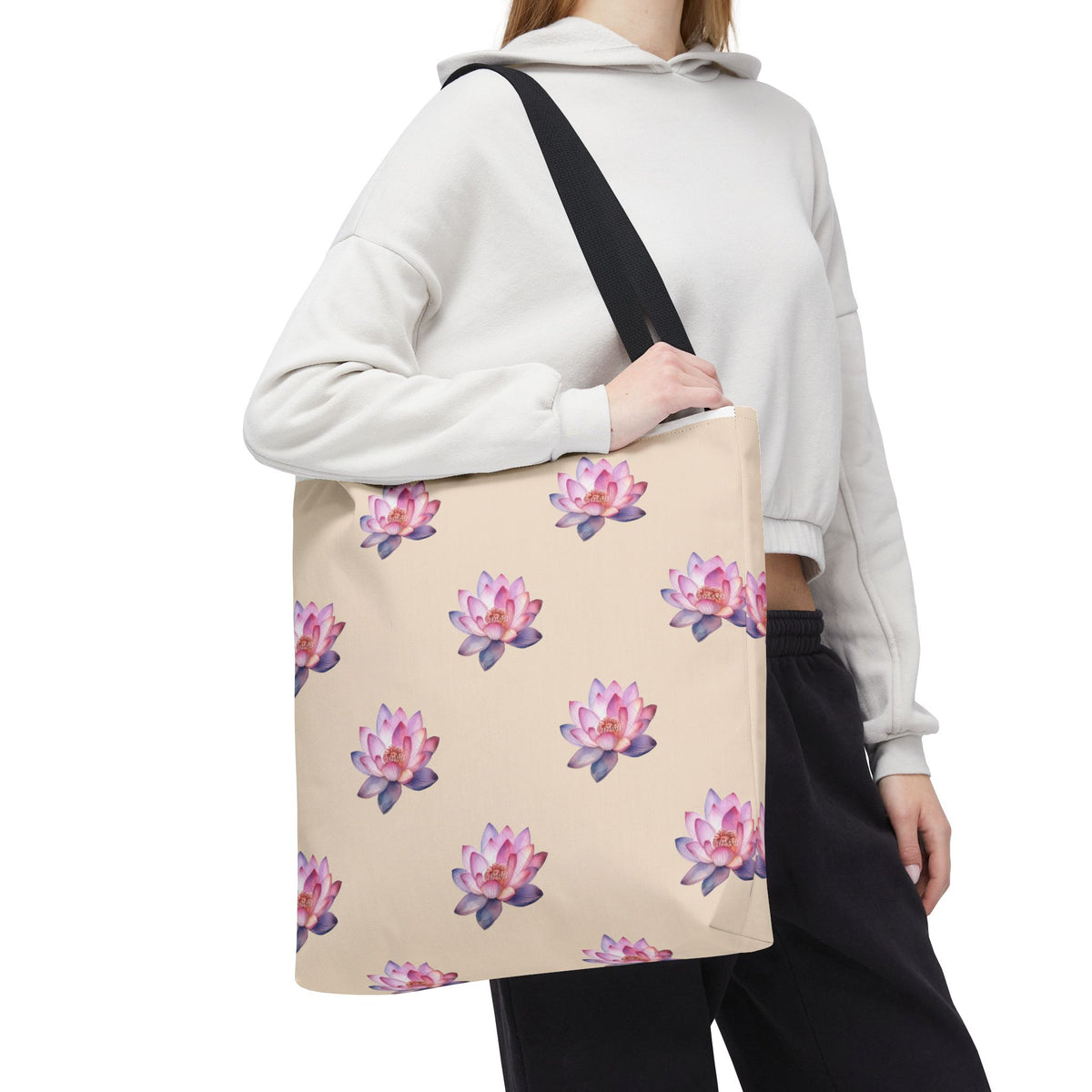 Lotus Pattern Tote Bag – Pink Watercolor Floral All-Over Print