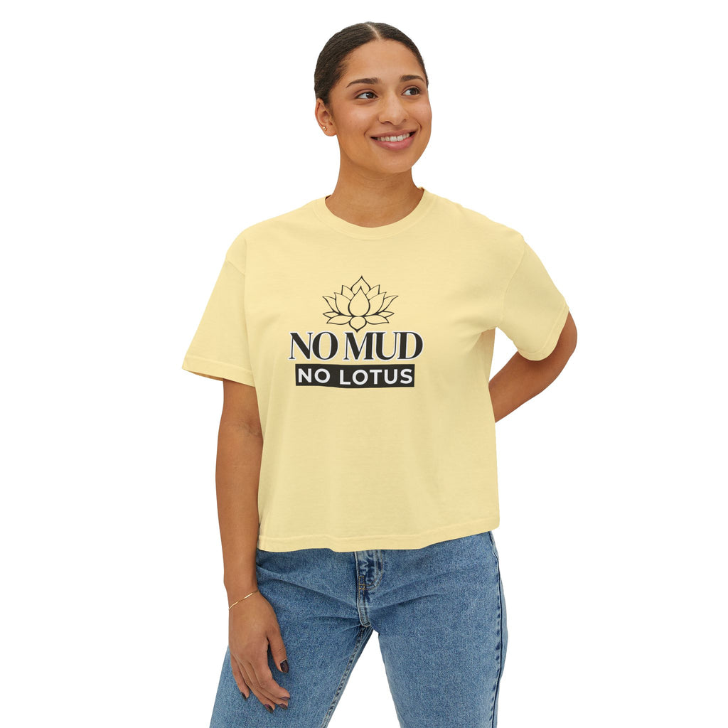 No Mud No Lotus Women's Boxy Tee — Lotus Flower Inspirational Graphic Tee