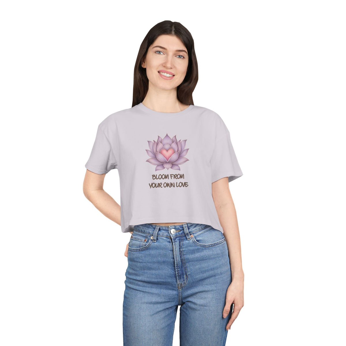 Lotus Heart Crop Tee — "Bloom From Your Own Love" Women's Cropped T-Shirt