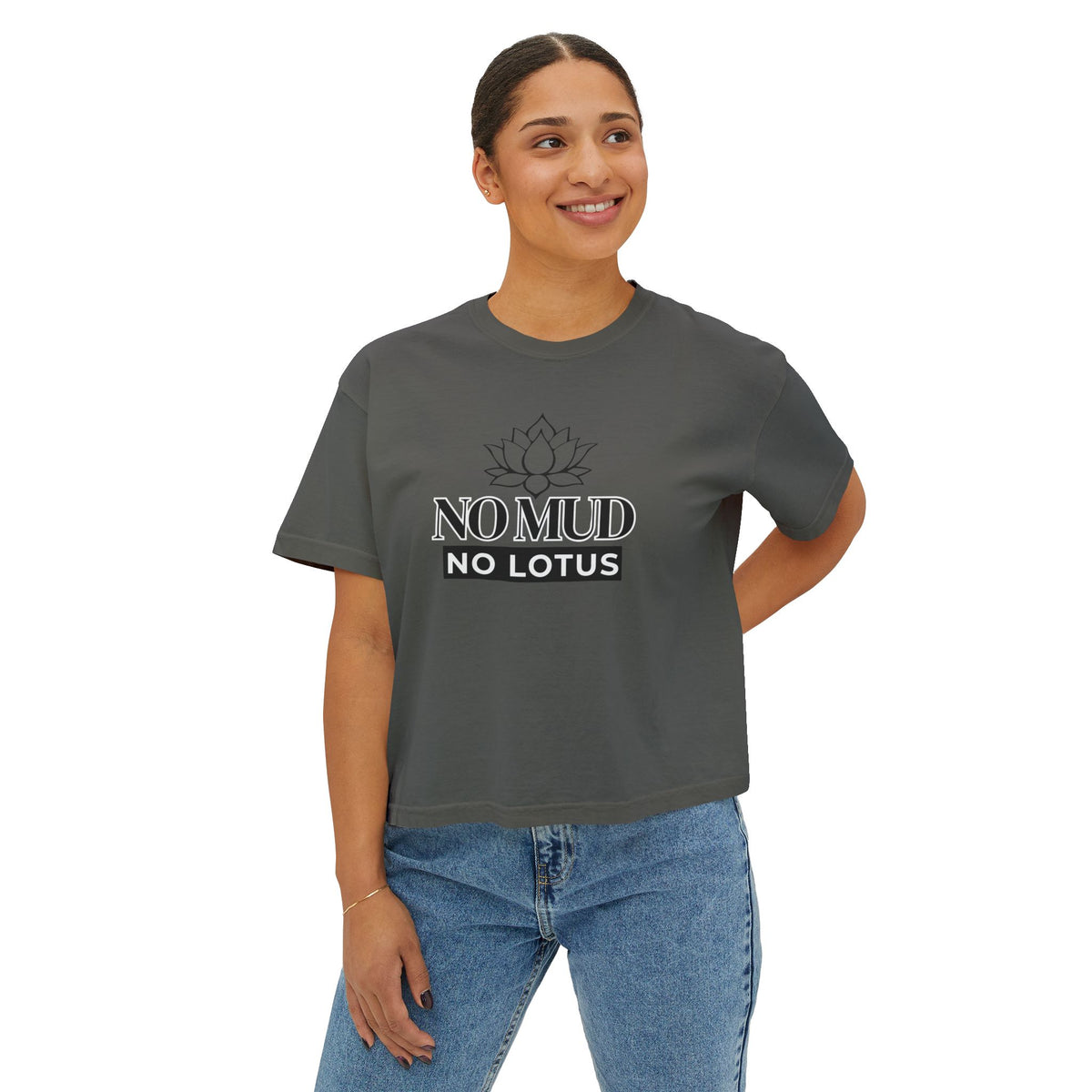 No Mud No Lotus Women's Boxy Tee — Lotus Flower Inspirational Graphic Tee