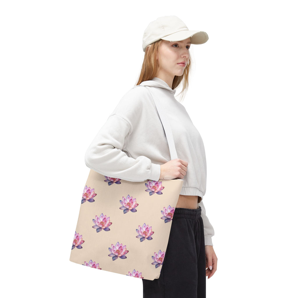 Lotus Pattern Tote Bag – Pink Watercolor Floral All-Over Print