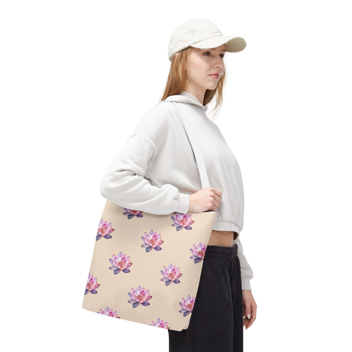 Lotus Pattern Tote Bag – Pink Watercolor Floral All-Over Print