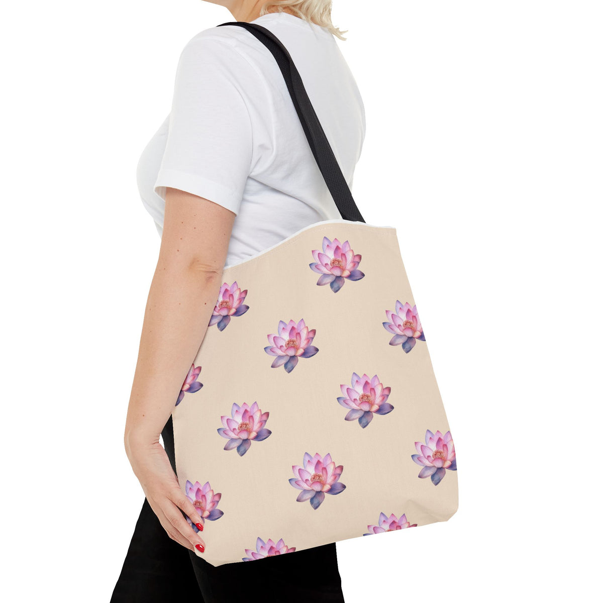 Lotus Pattern Tote Bag – Pink Watercolor Floral All-Over Print