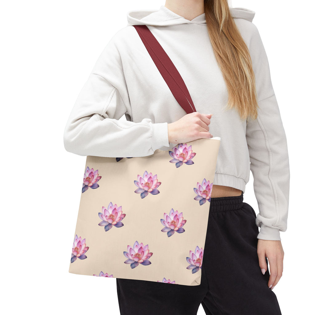 Lotus Pattern Tote Bag – Pink Watercolor Floral All-Over Print