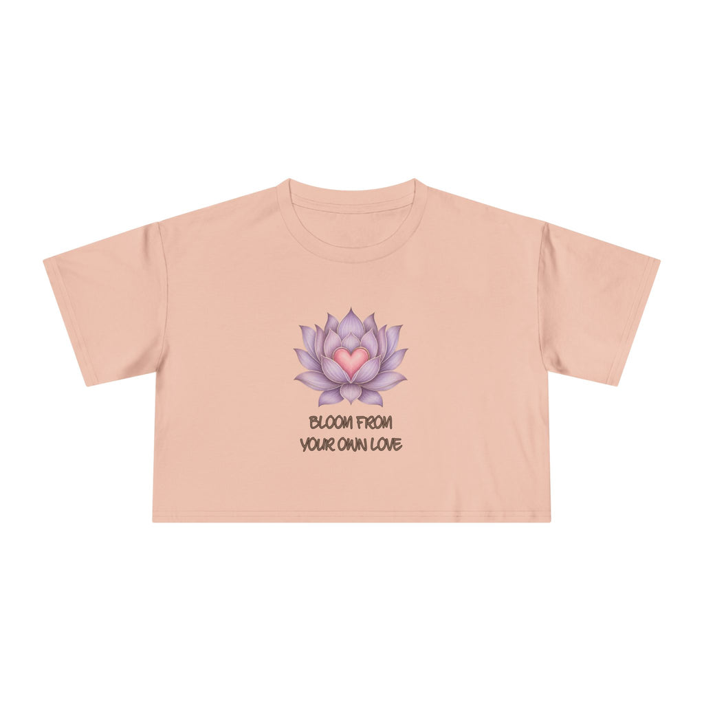 Lotus Heart Crop Tee — "Bloom From Your Own Love" Women's Cropped T-Shirt