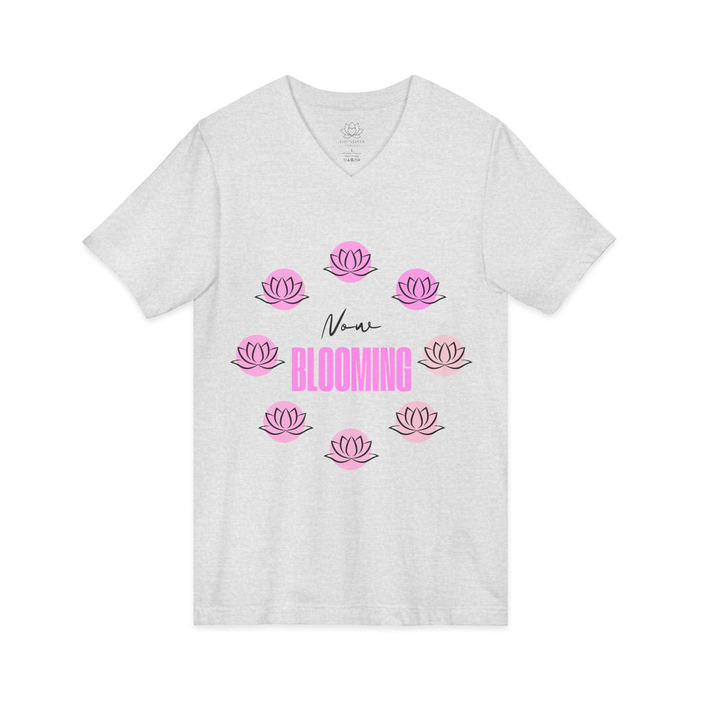 Jersey Short Sleeve V-Neck Tee "Now Blooming"