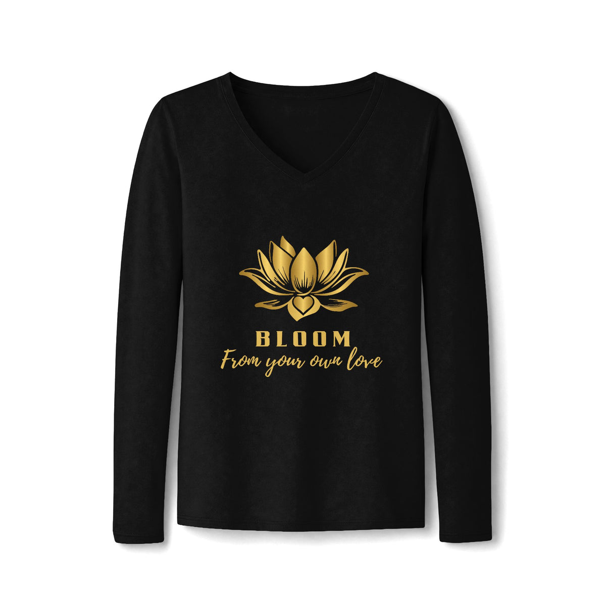 Lotus Lover V-Neck Tee — Golden Lotus Bloom From Your Own Love Inspirational Long Sleeve