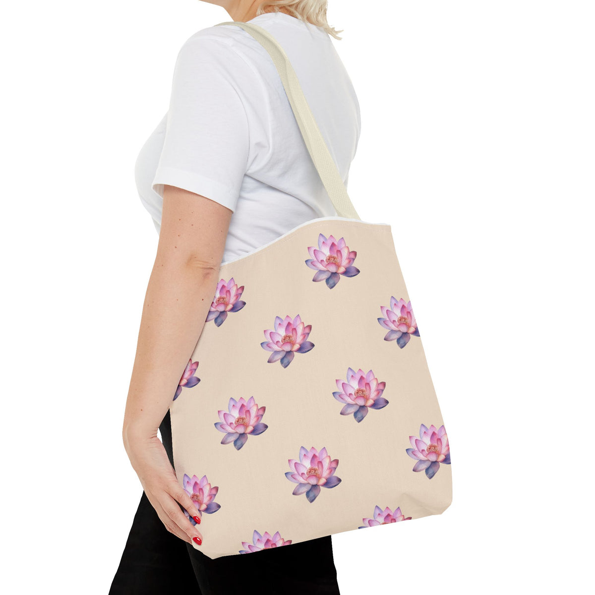 Lotus Pattern Tote Bag – Pink Watercolor Floral All-Over Print