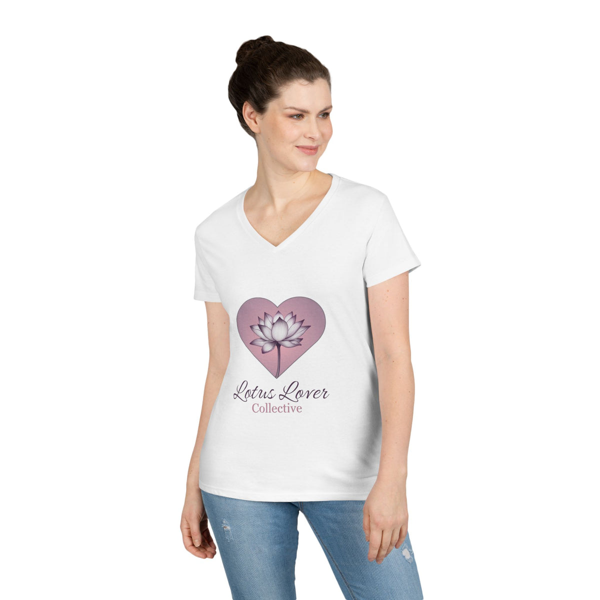 Lotus Lover Collective V-Neck Tee — Floral Heart Shirt