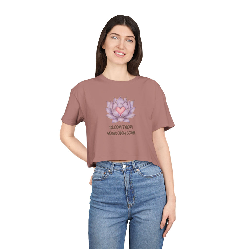 Lotus Heart Crop Tee — "Bloom From Your Own Love" Women's Cropped T-Shirt