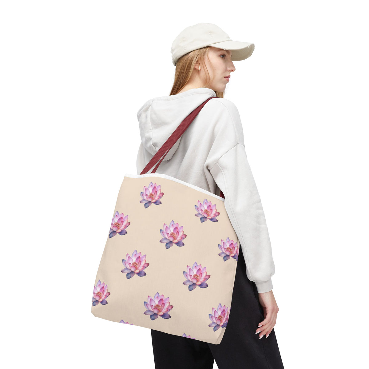 Lotus Pattern Tote Bag – Pink Watercolor Floral All-Over Print