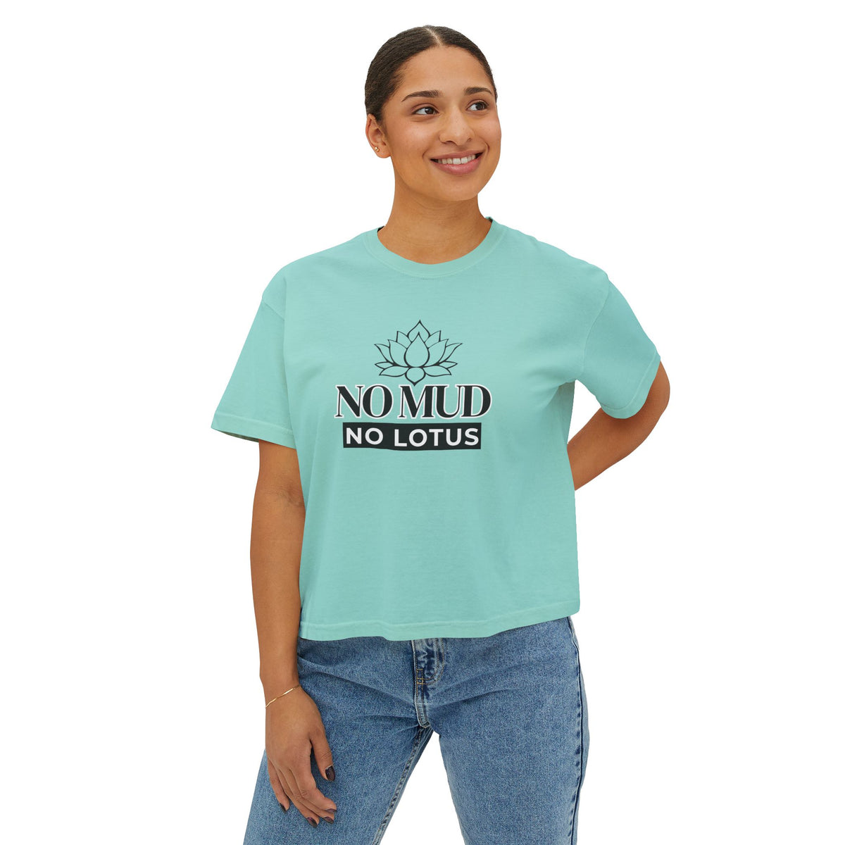 No Mud No Lotus Women's Boxy Tee — Lotus Flower Inspirational Graphic Tee
