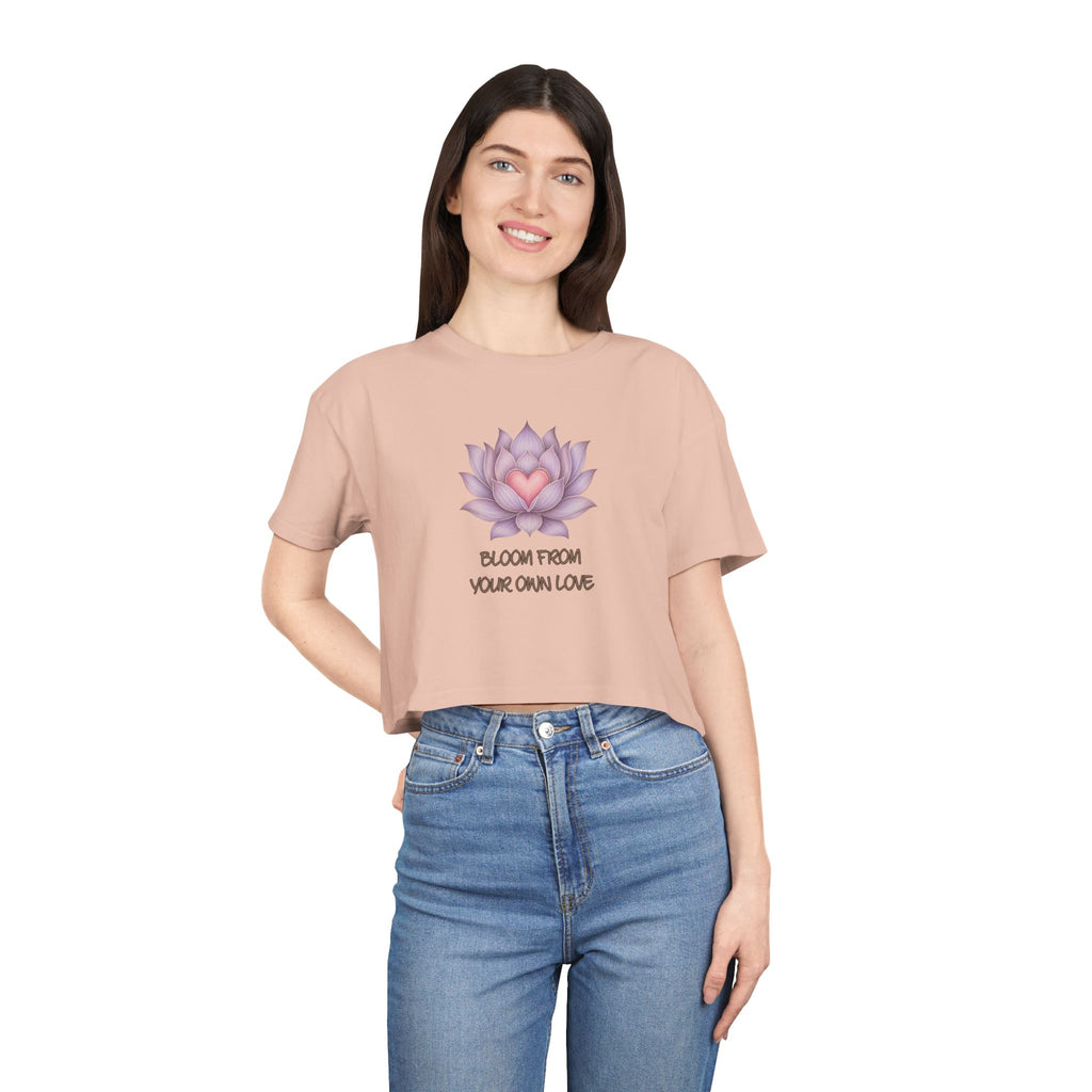 Lotus Heart Crop Tee — "Bloom From Your Own Love" Women's Cropped T-Shirt