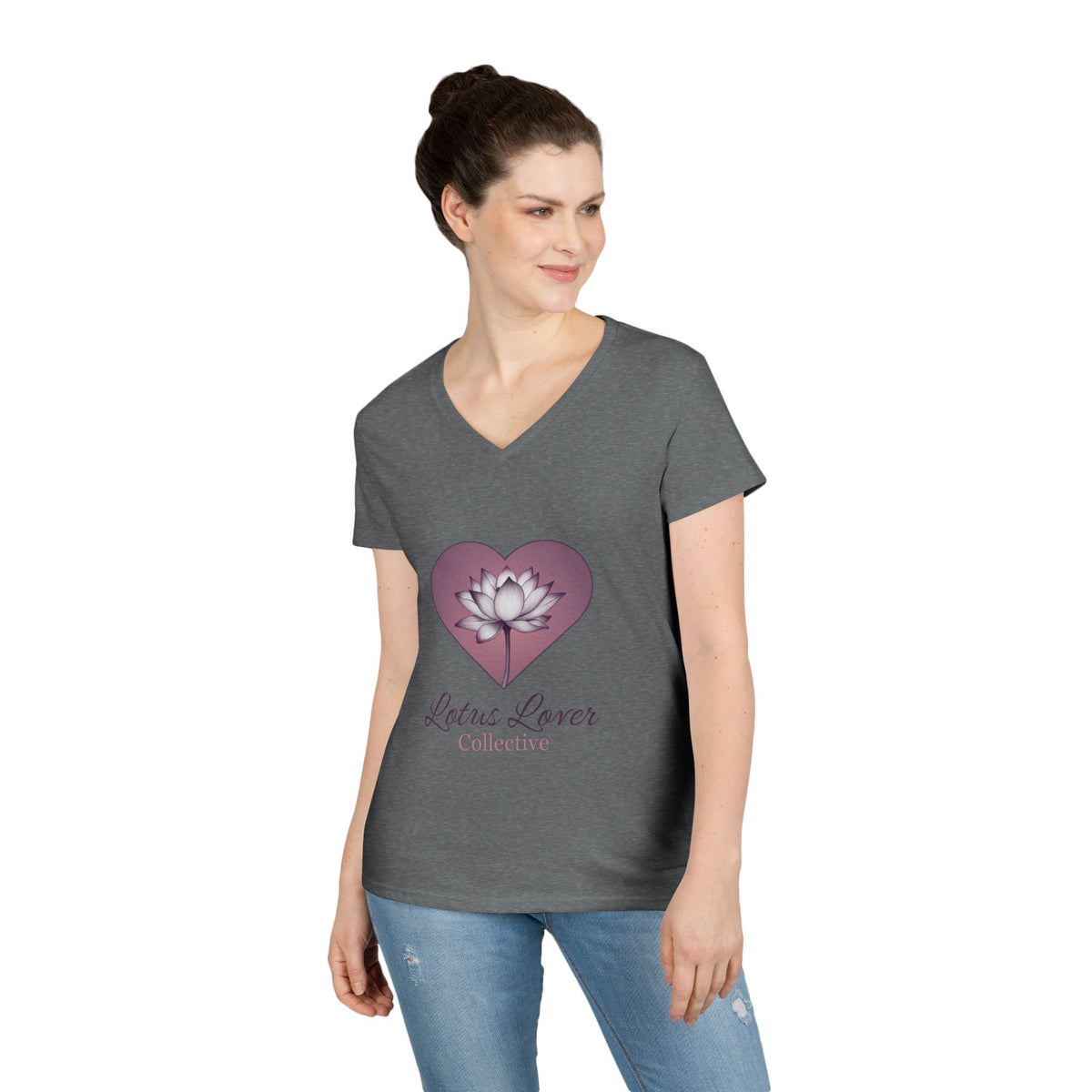 Lotus Lover Collective V-Neck Tee — Floral Heart Shirt