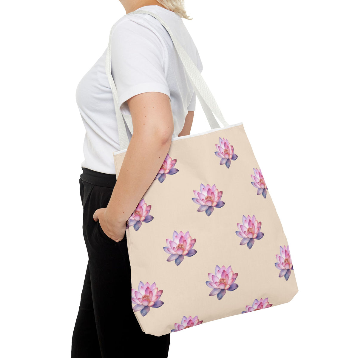 Lotus Pattern Tote Bag – Pink Watercolor Floral All-Over Print