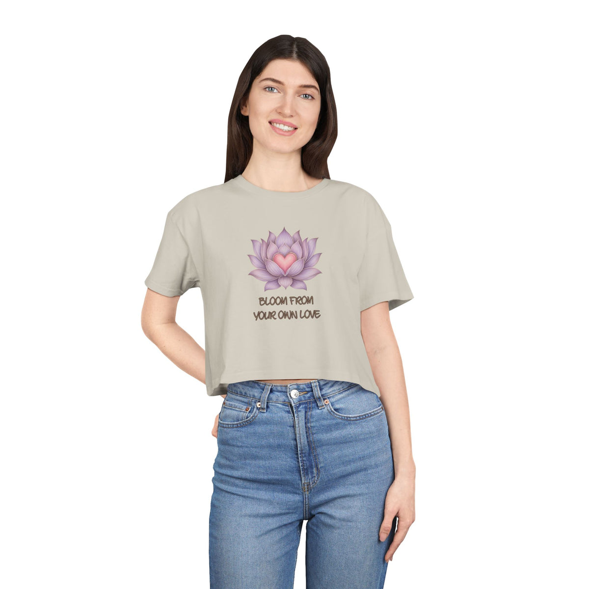 Lotus Heart Crop Tee — "Bloom From Your Own Love" Women's Cropped T-Shirt