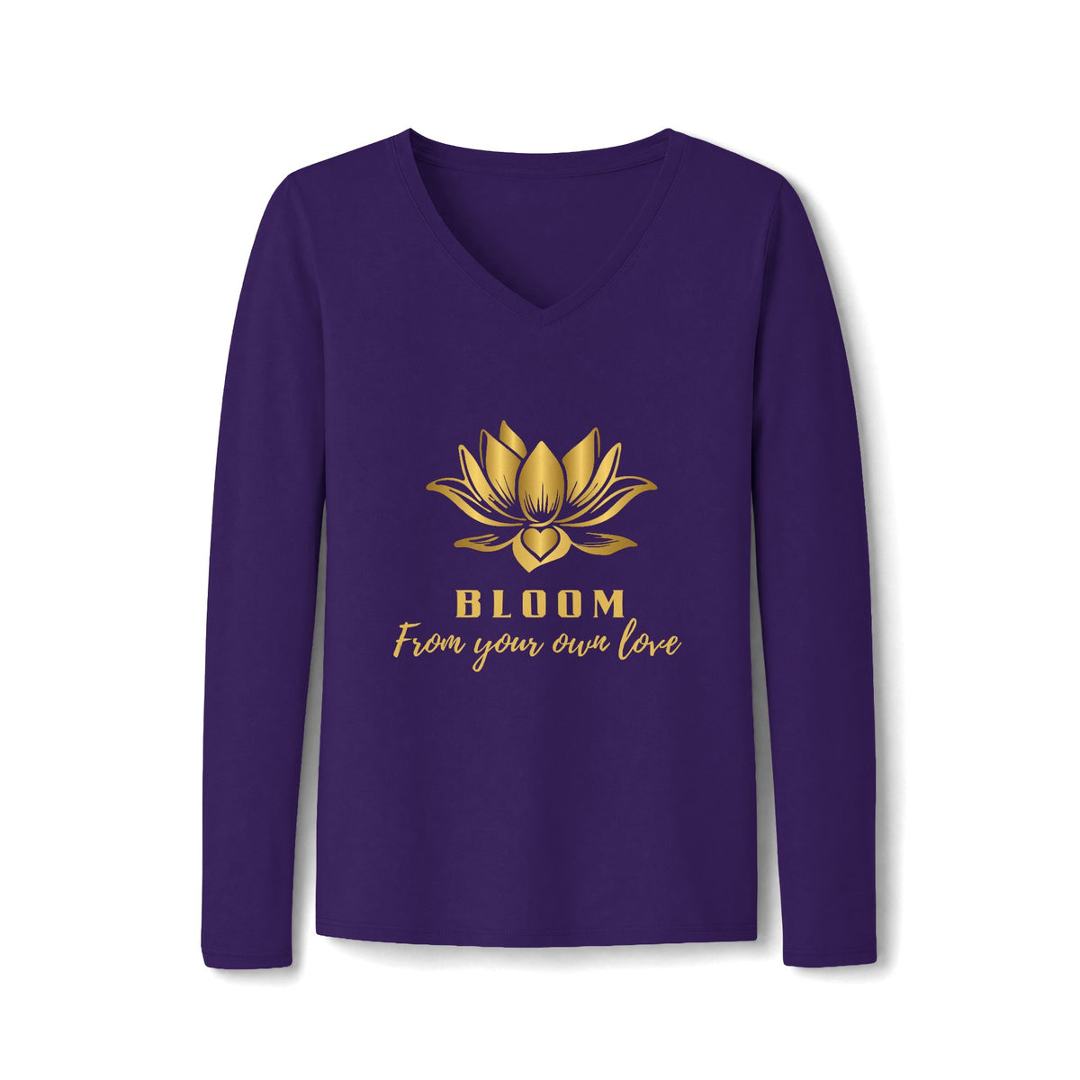 Lotus Lover V-Neck Tee — Golden Lotus Bloom From Your Own Love Inspirational Long Sleeve