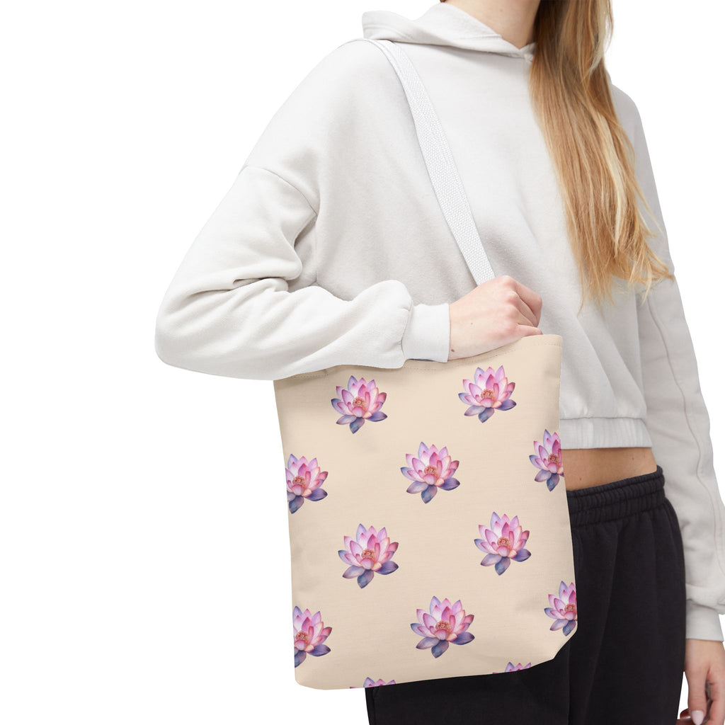 Lotus Pattern Tote Bag – Pink Watercolor Floral All-Over Print