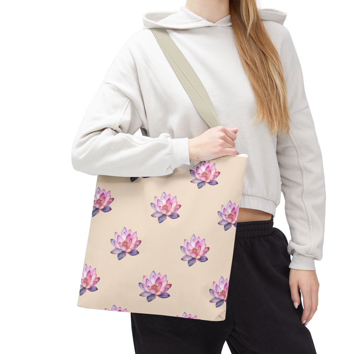 Lotus Pattern Tote Bag – Pink Watercolor Floral All-Over Print