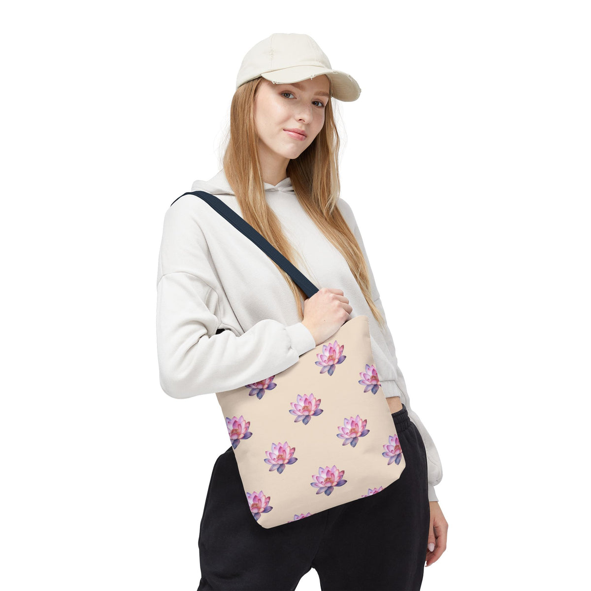 Lotus Pattern Tote Bag – Pink Watercolor Floral All-Over Print