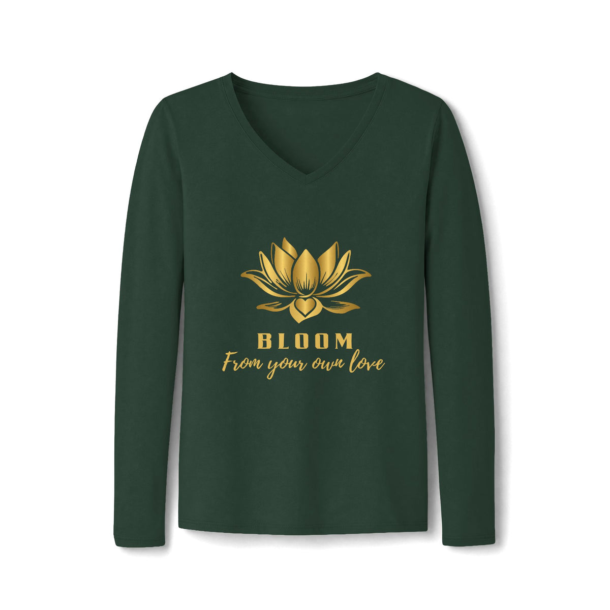 Lotus Lover V-Neck Tee — Golden Lotus Bloom From Your Own Love Inspirational Long Sleeve