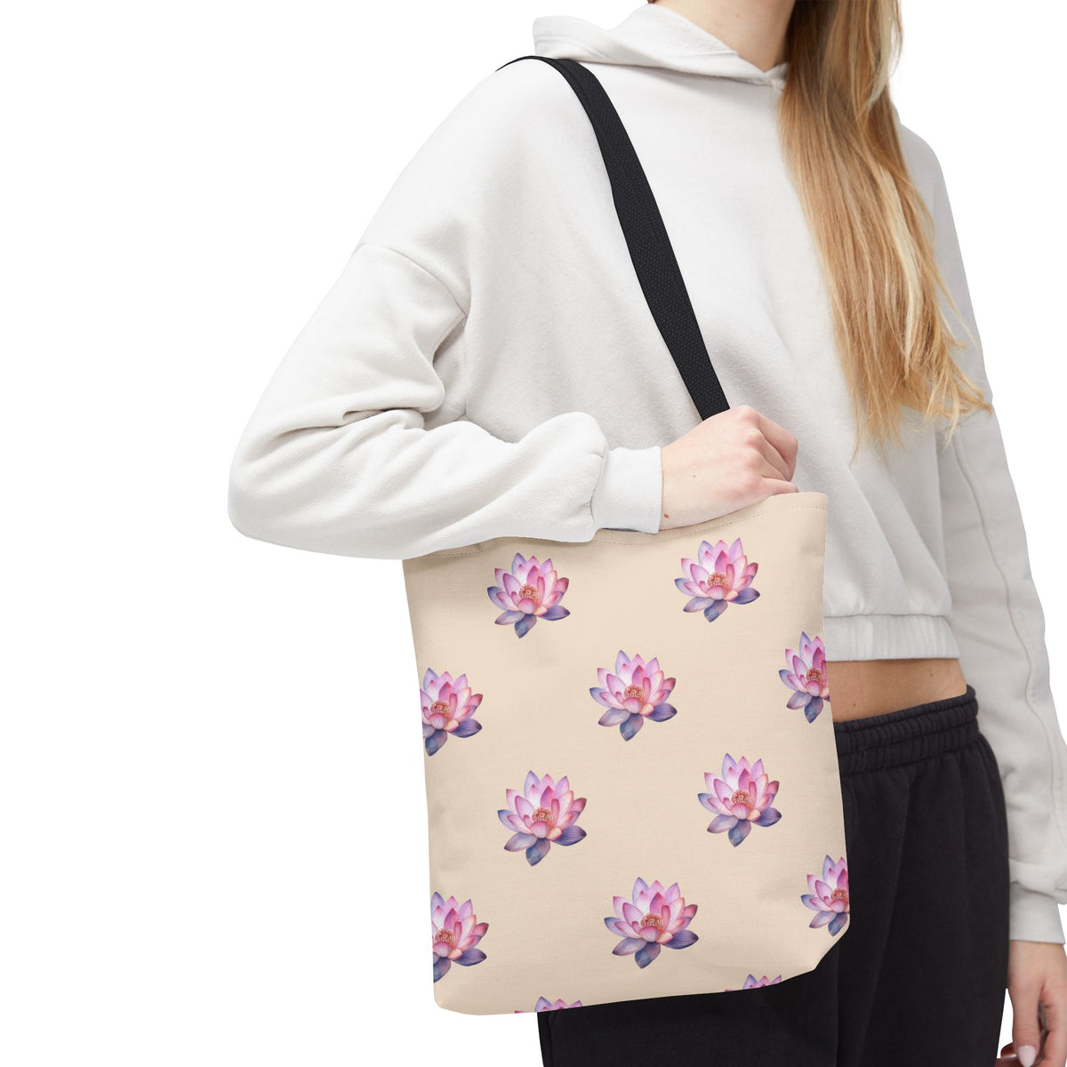 Lotus Pattern Tote Bag – Pink Watercolor Floral All-Over Print