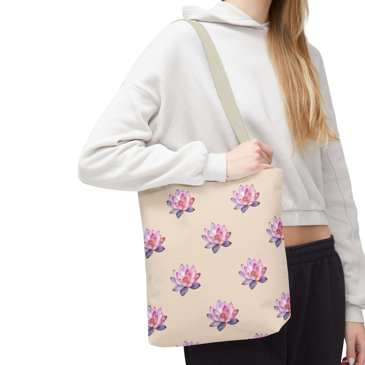 Lotus Pattern Tote Bag – Pink Watercolor Floral All-Over Print