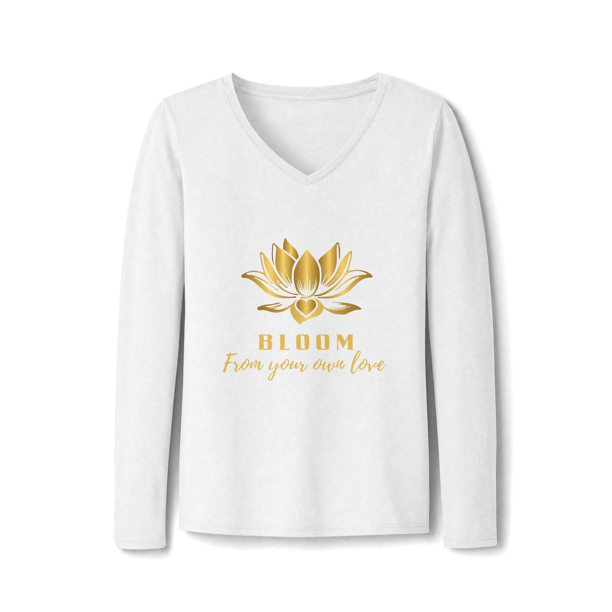 Lotus Lover V-Neck Tee — Golden Lotus Bloom From Your Own Love Inspirational Long Sleeve