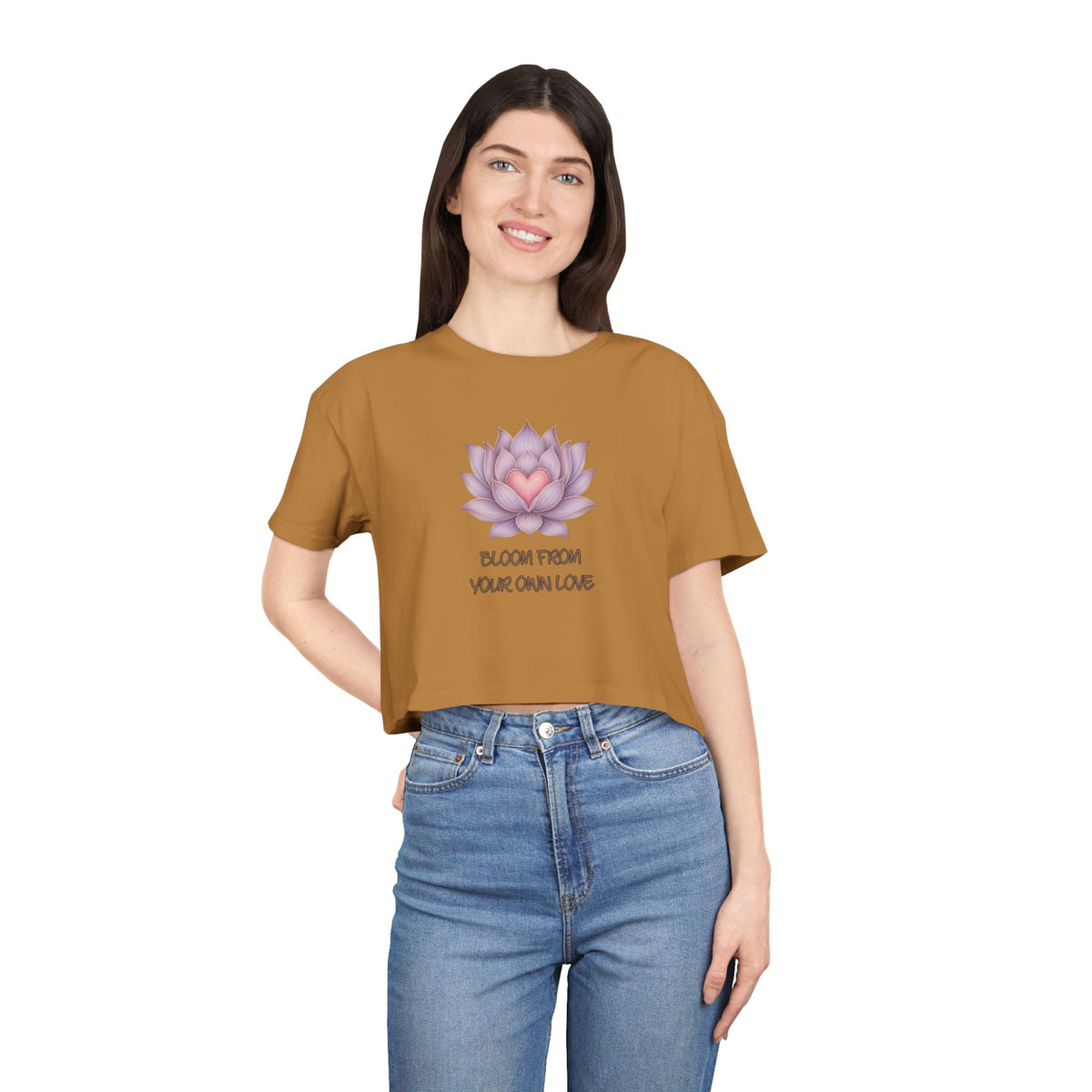 Lotus Heart Crop Tee — "Bloom From Your Own Love" Women's Cropped T-Shirt