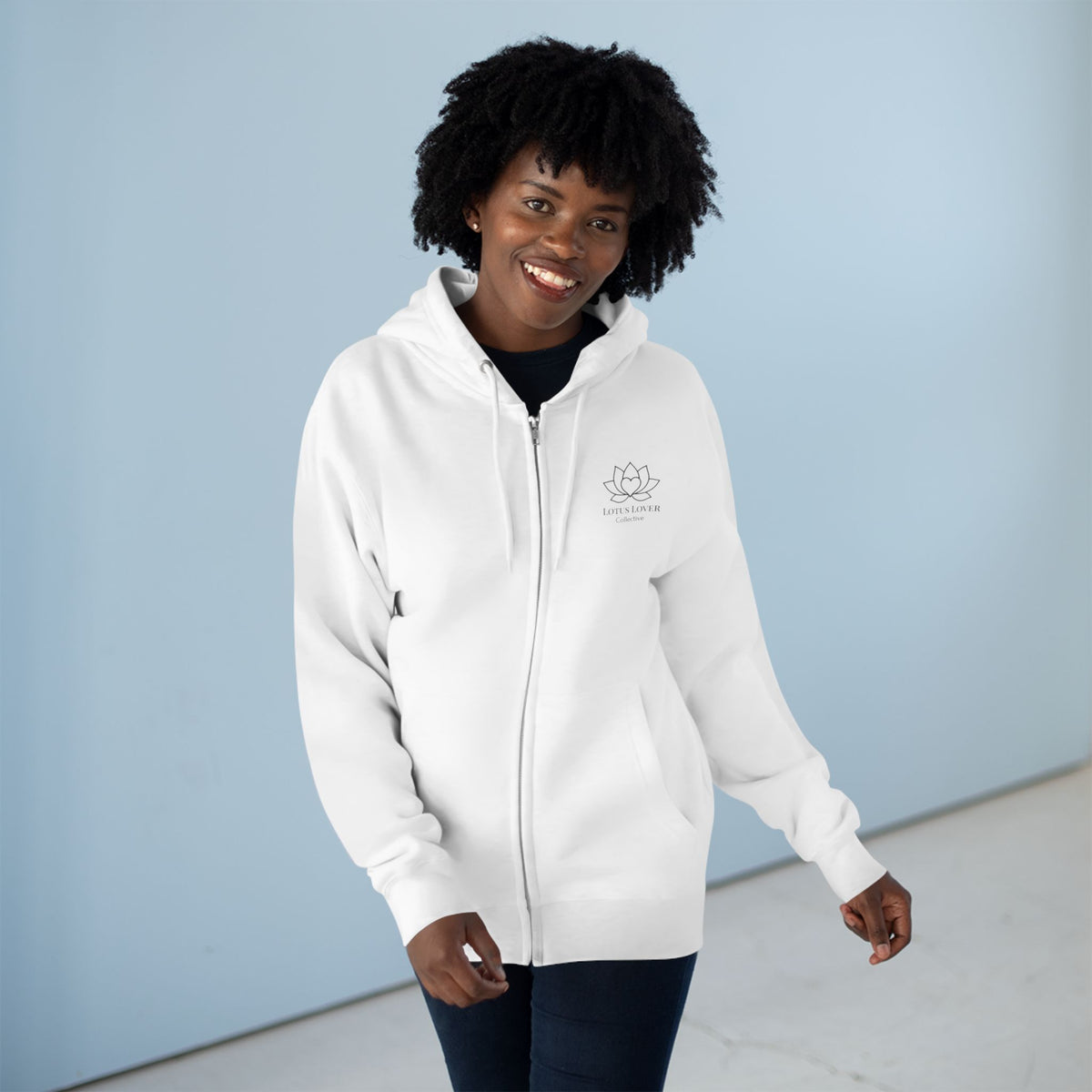 Lotus Lover Collective Zip Hoodie — Minimal Yoga & Meditation White Zip-Up