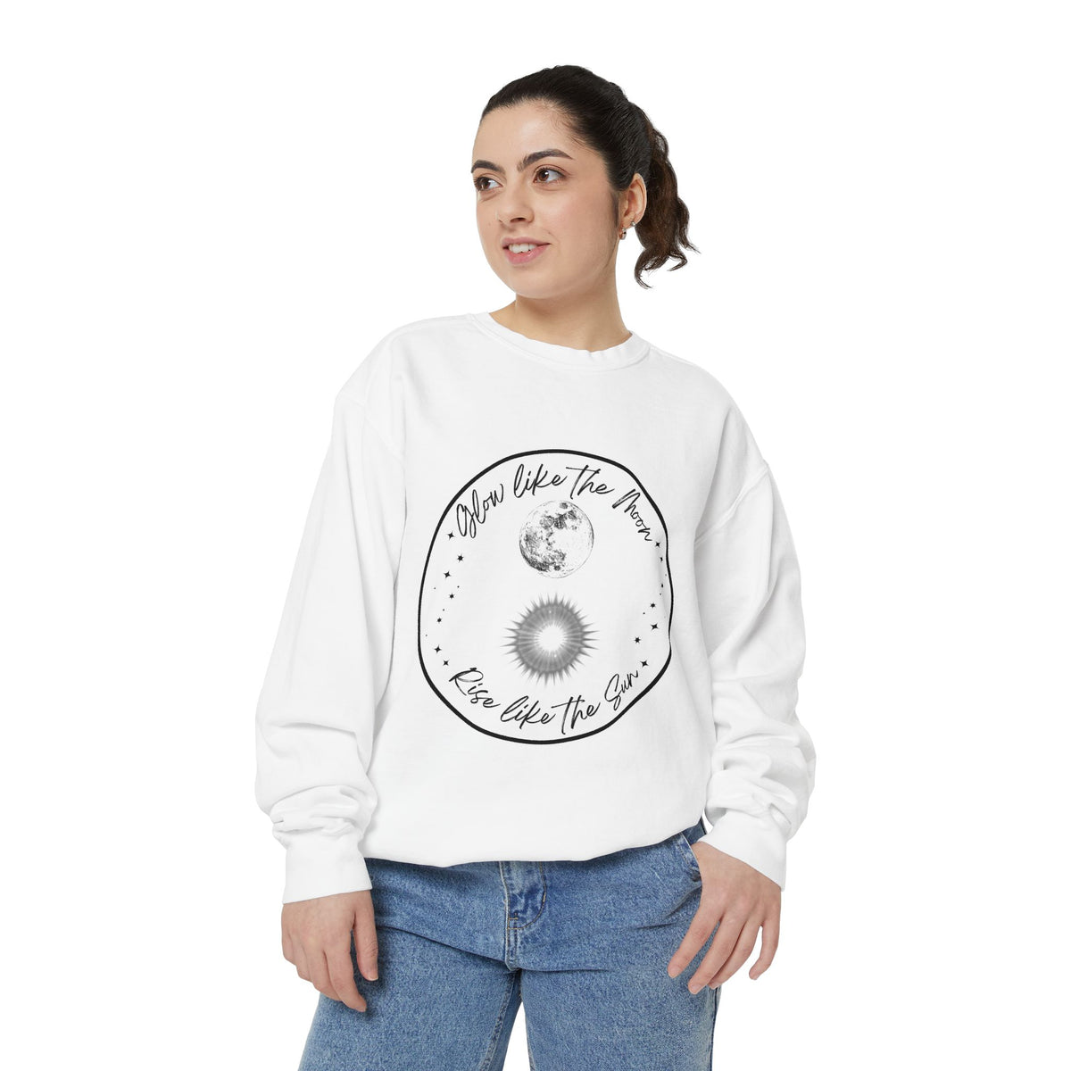 Moon & Sun Lotus Sweatshirt — "Glow Like the Moon, Rise Like the Sun"