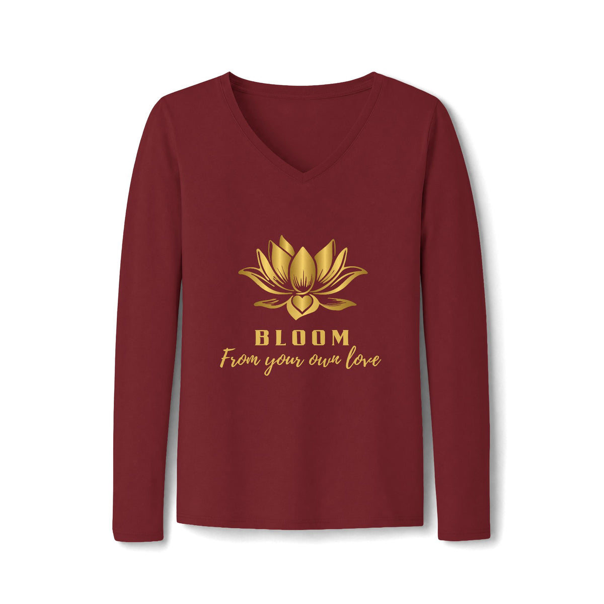 Lotus Lover V-Neck Tee — Golden Lotus Bloom From Your Own Love Inspirational Long Sleeve