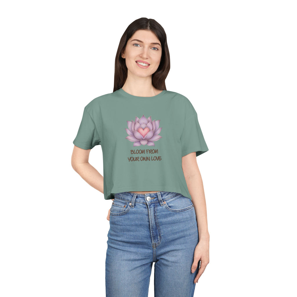 Lotus Heart Crop Tee — "Bloom From Your Own Love" Women's Cropped T-Shirt